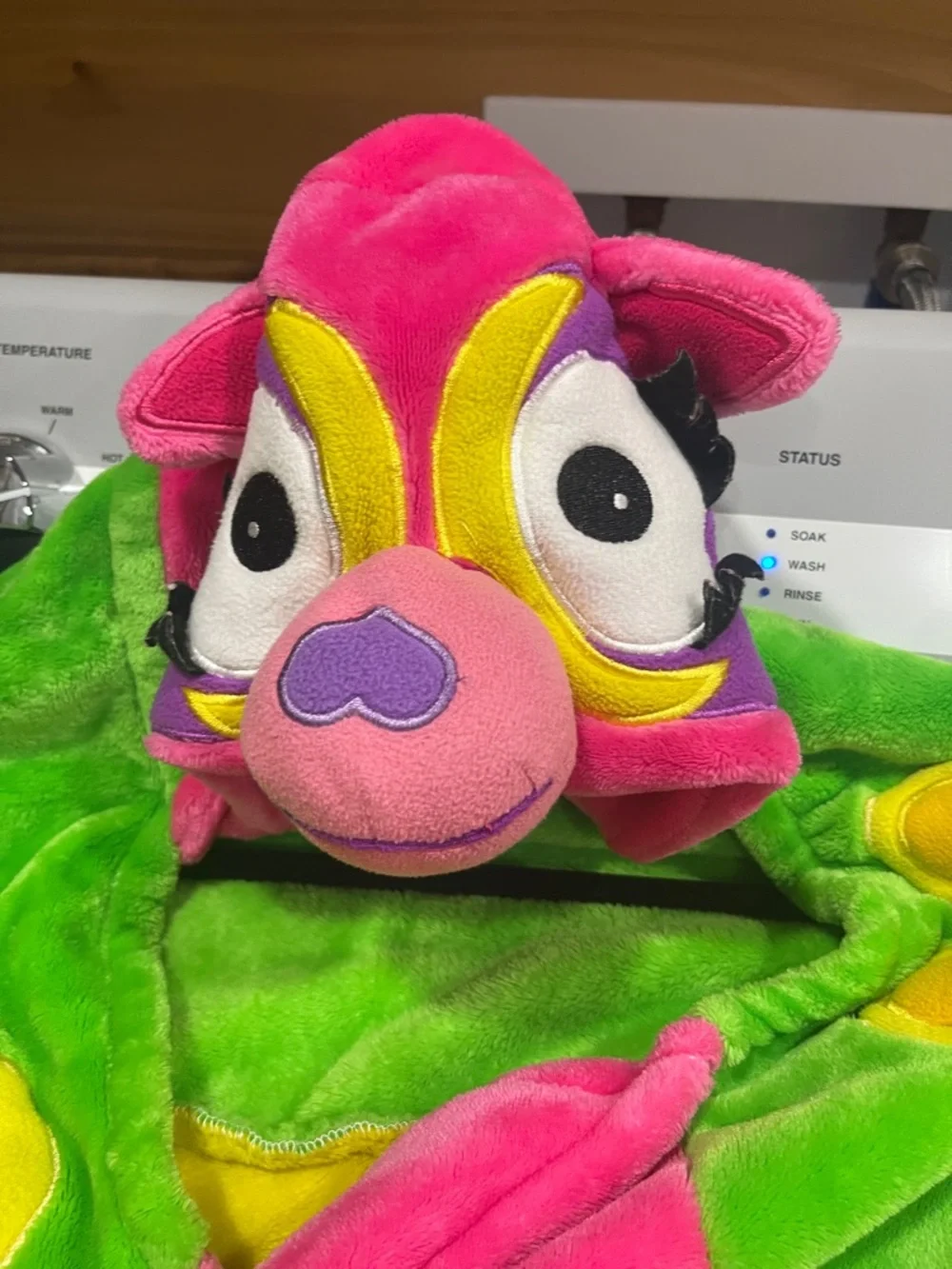 Berkshire Kids Plush Hooded Bath Wrap in Bright Pink, Green & Orange